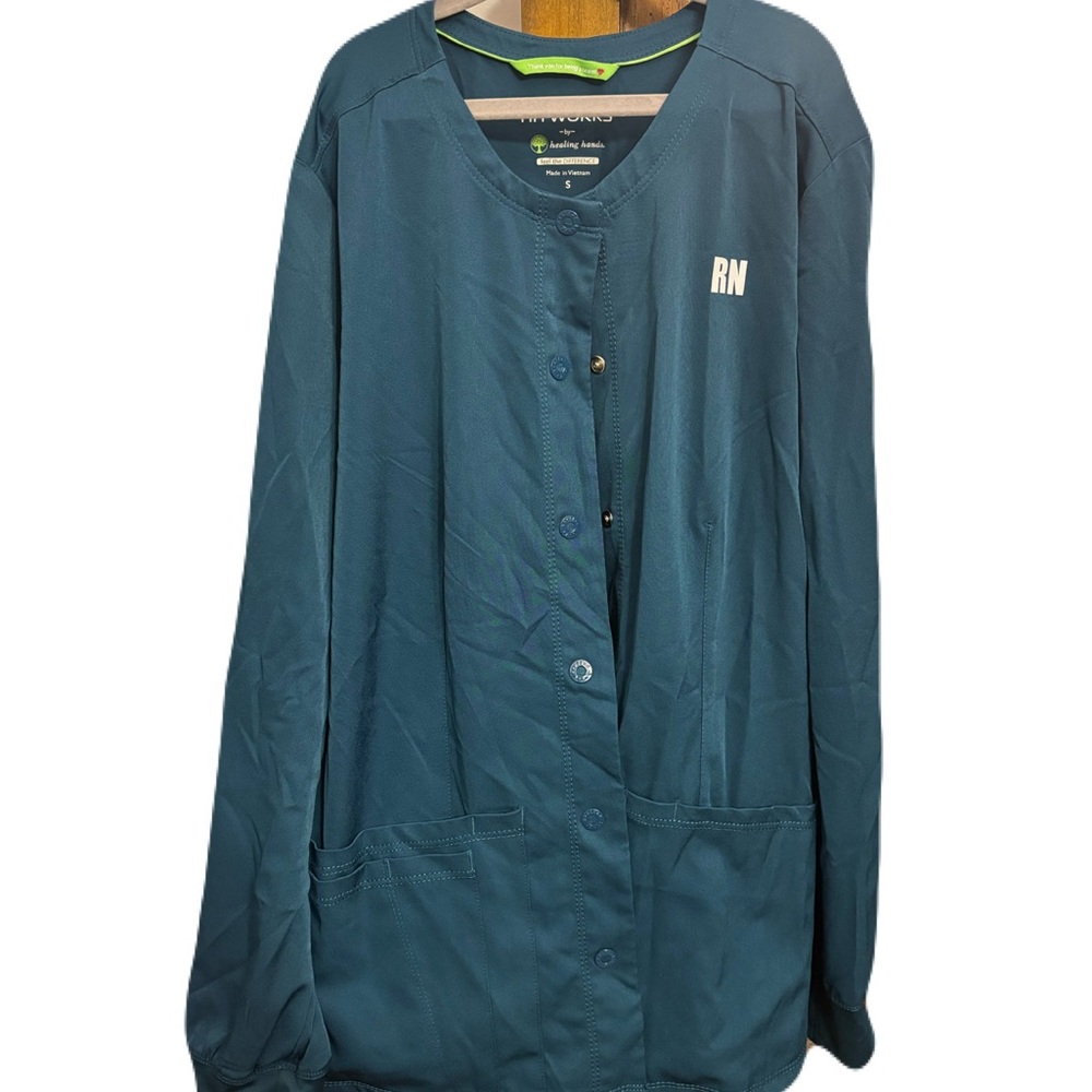 Women’s RN Teal Button-Up Scrub Jacket
